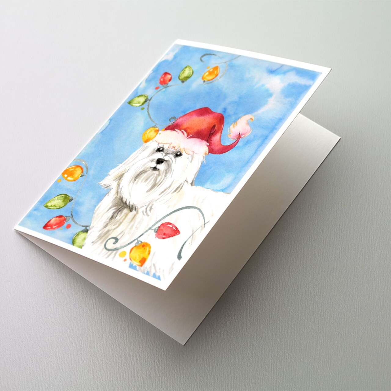 Caroline&#x27;s Treasures Christmas Lights Maltese Greeting Cards and Envelopes Pack of 8